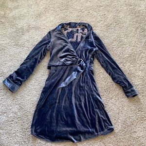 Blue Velvet Wrap Dress - Anthropologie
